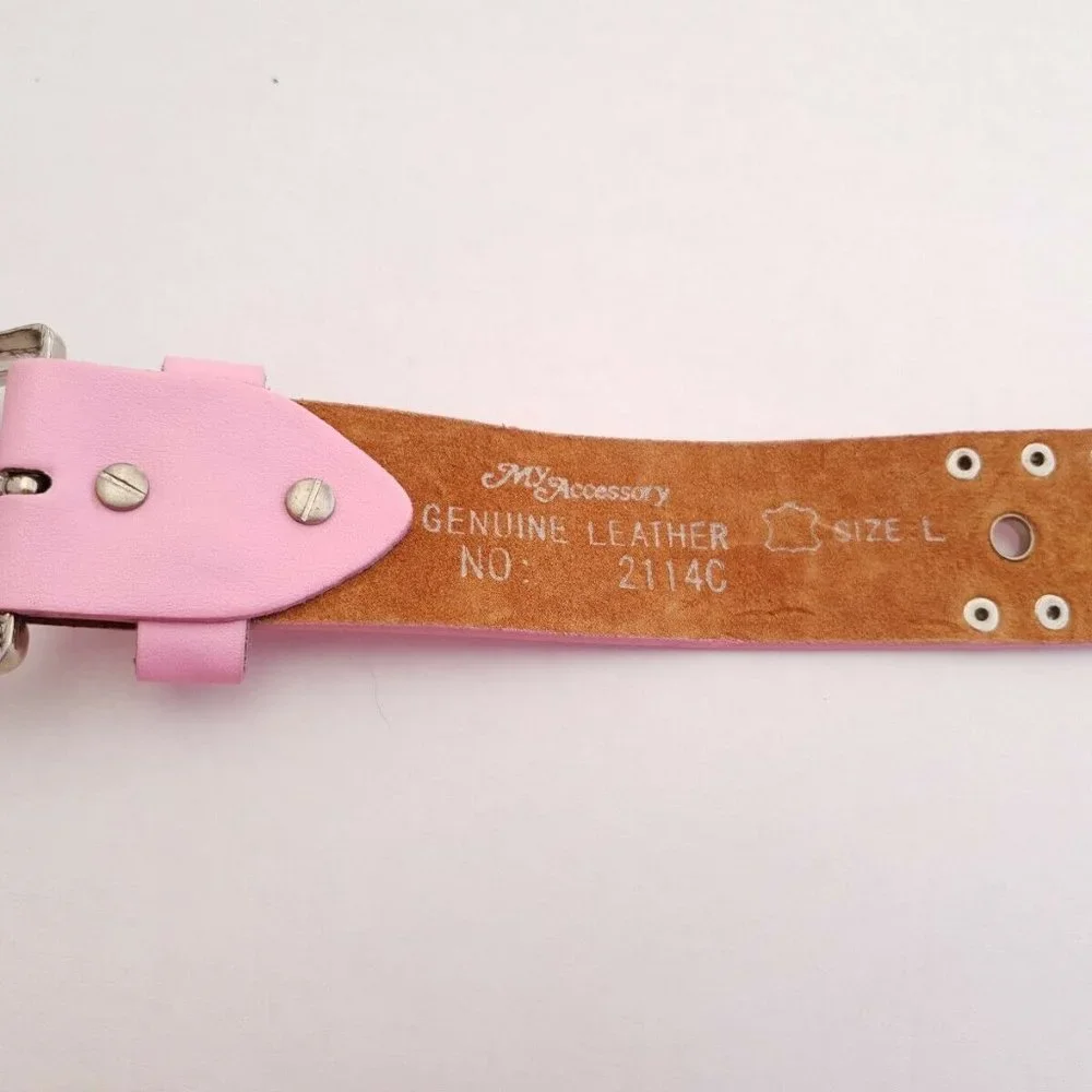 Genuine Bonded Leather Studded Belt Mall Goth Y2k Pink Metal Stud Punk Glam Rock - Picture 8 of 10